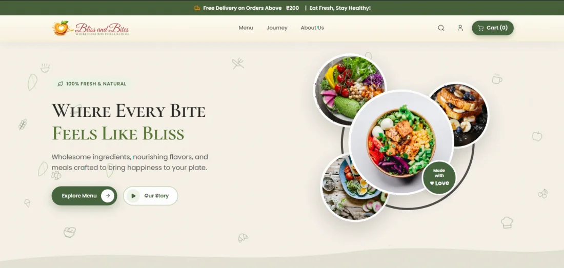 Bliss and Bites website home page